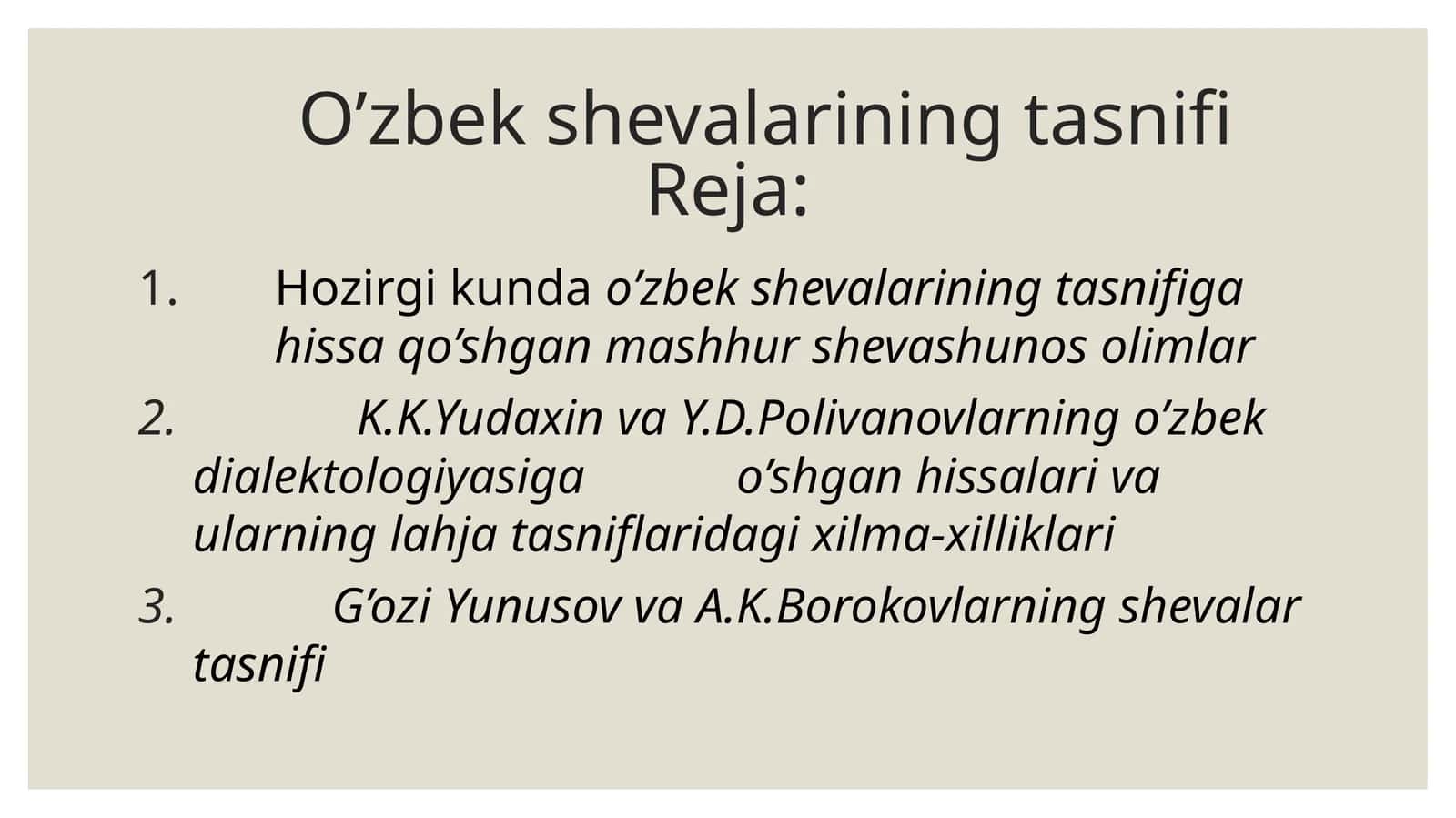 O’zbek shevalarining tasnifi