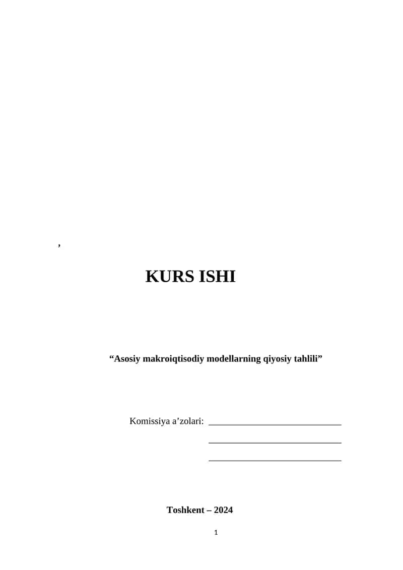 Asosiy makroiqtisodiy modellarning qiyosiy tahlili