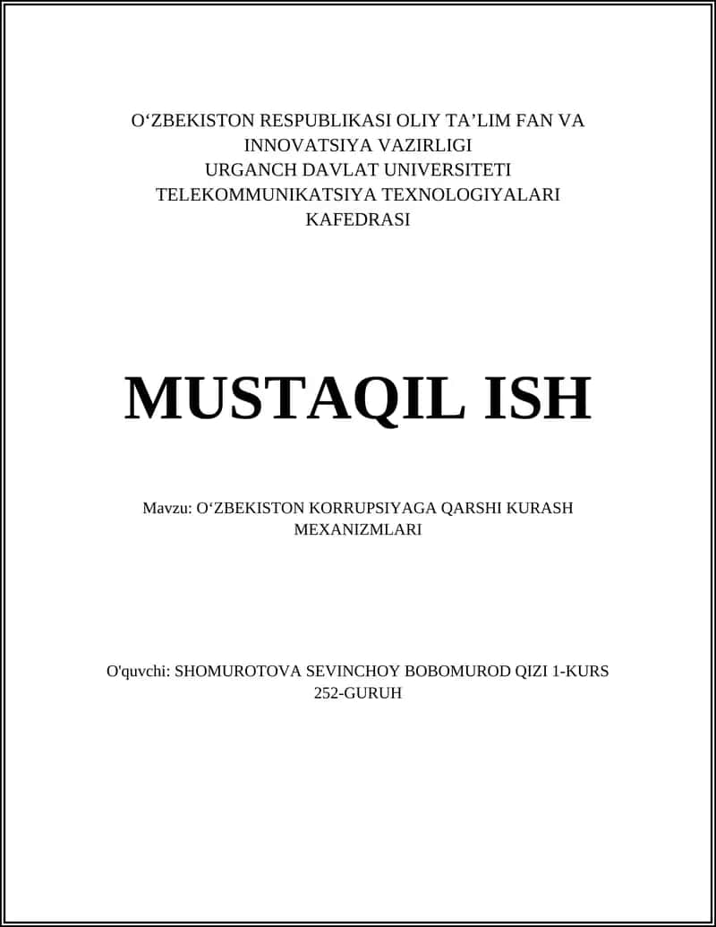 O'ZBEKISTON KORRUPSIYAGA QARSHI KURASH MEXANIZMLARI