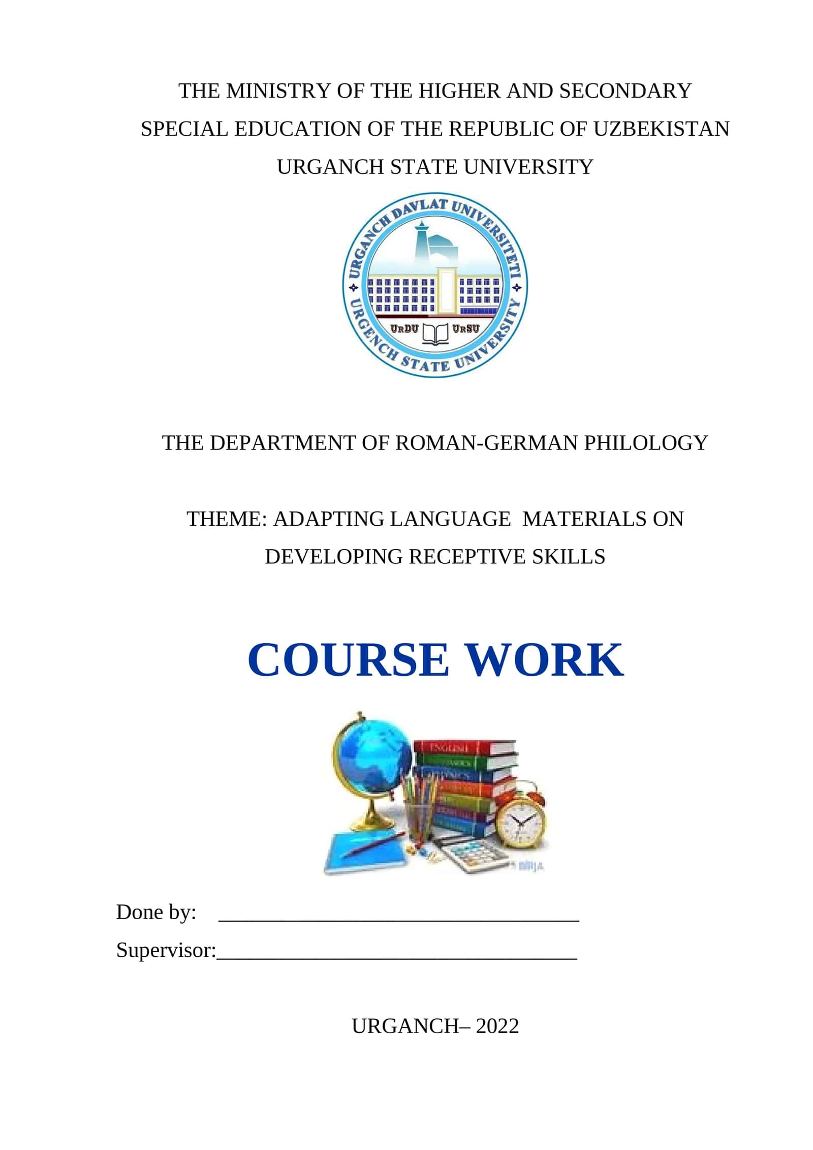 Course work on Adapting Language Materials on Developing Receptive Skills