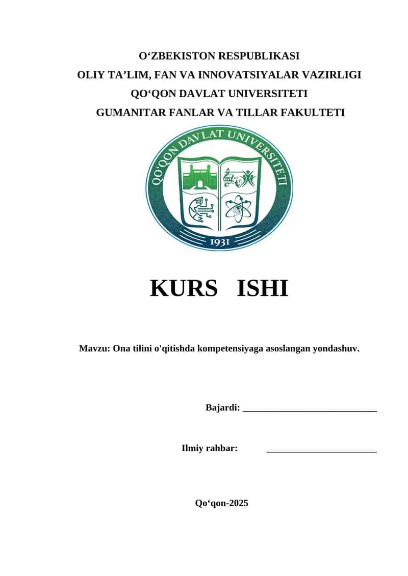 Ona tilini o'qitishda kompetensiyaga asoslangan yondashuv
