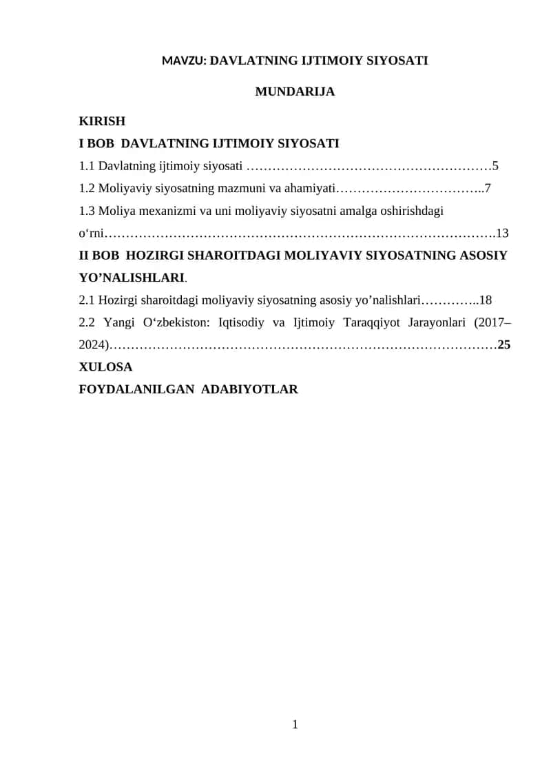 DAVLATNING IJTIMOIY SIYOSATI