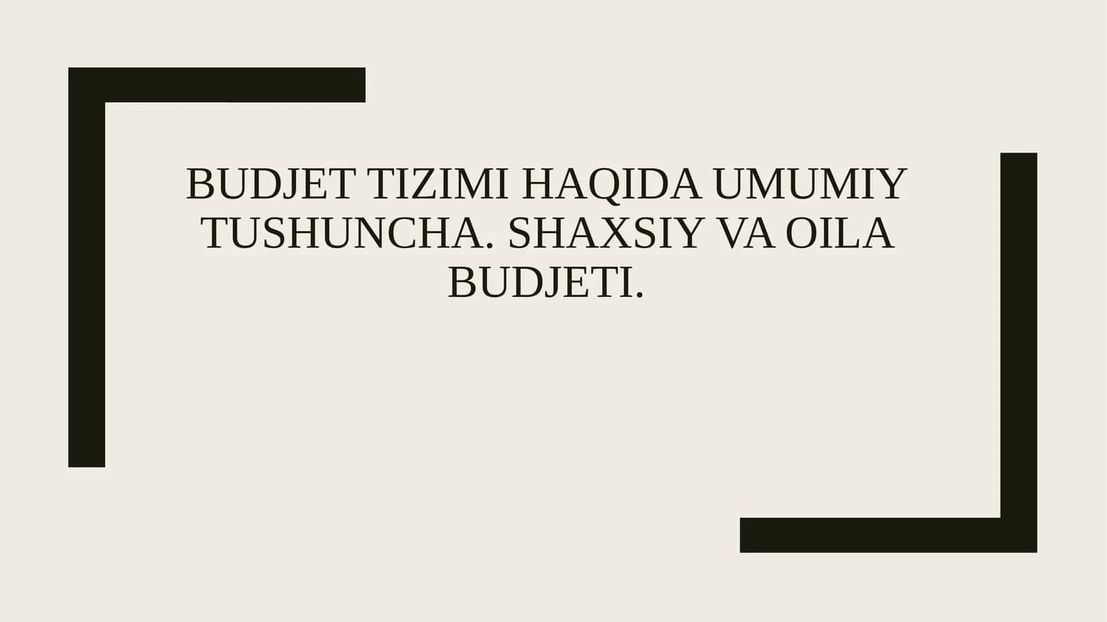 Budjet tushunchasi va tahlili