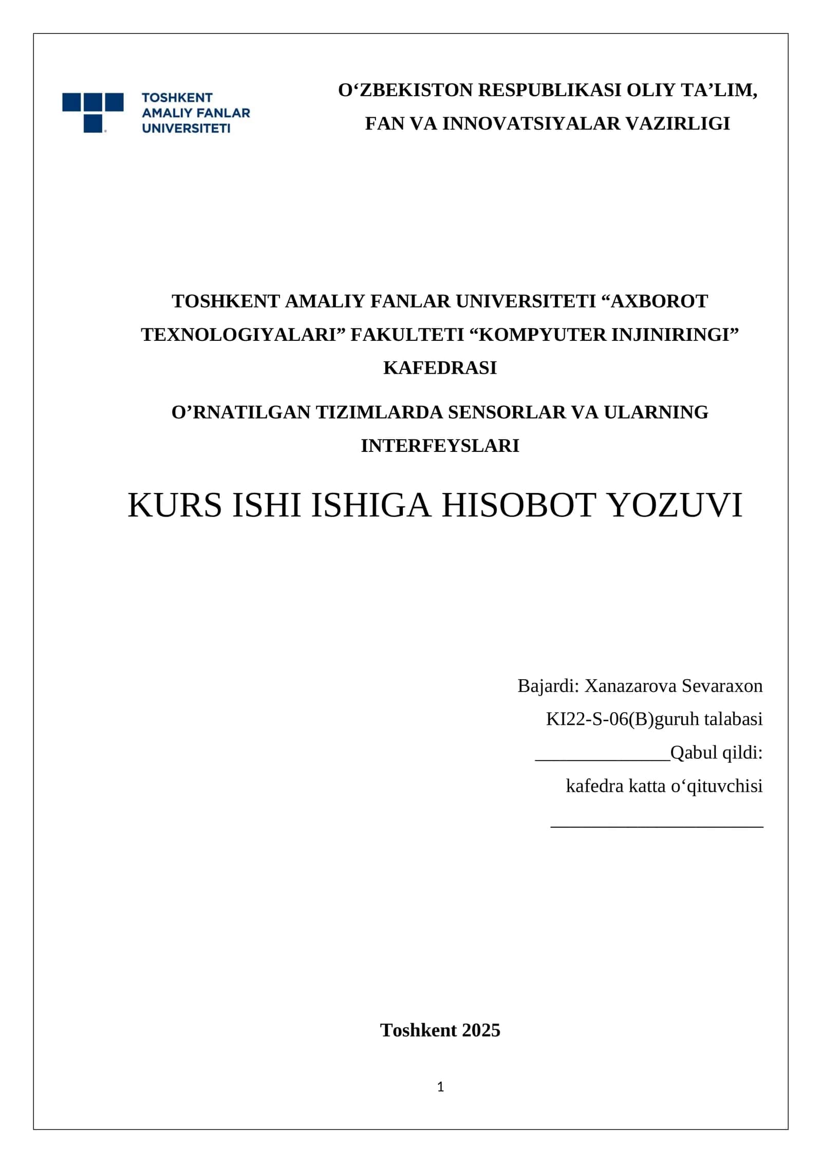 KURS ISHI ISHIGA HISOBOT YOZUVI