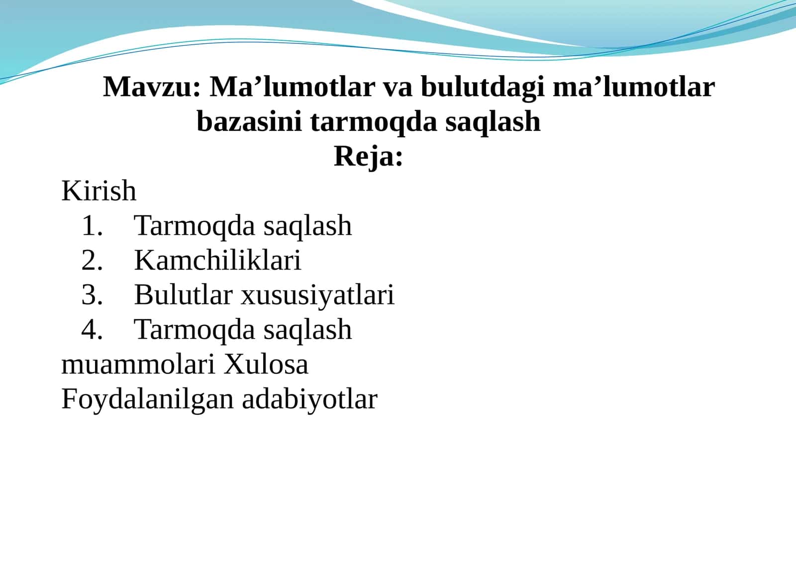 Ma’lumotlar va bulutda ma’lumotlar bazasi