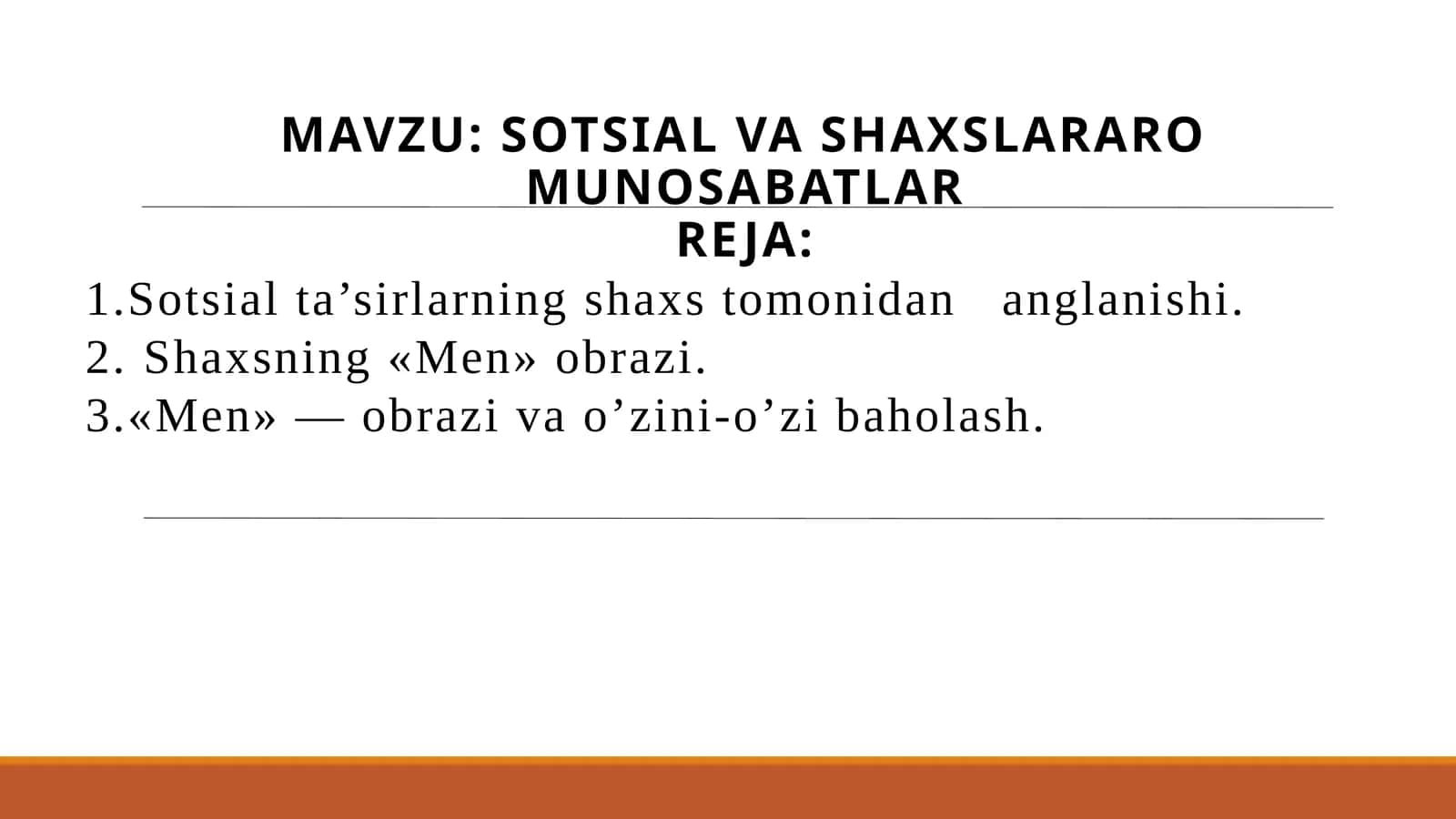 SOTSIAL VA SHAXSLARARO MUNOSABATLAR