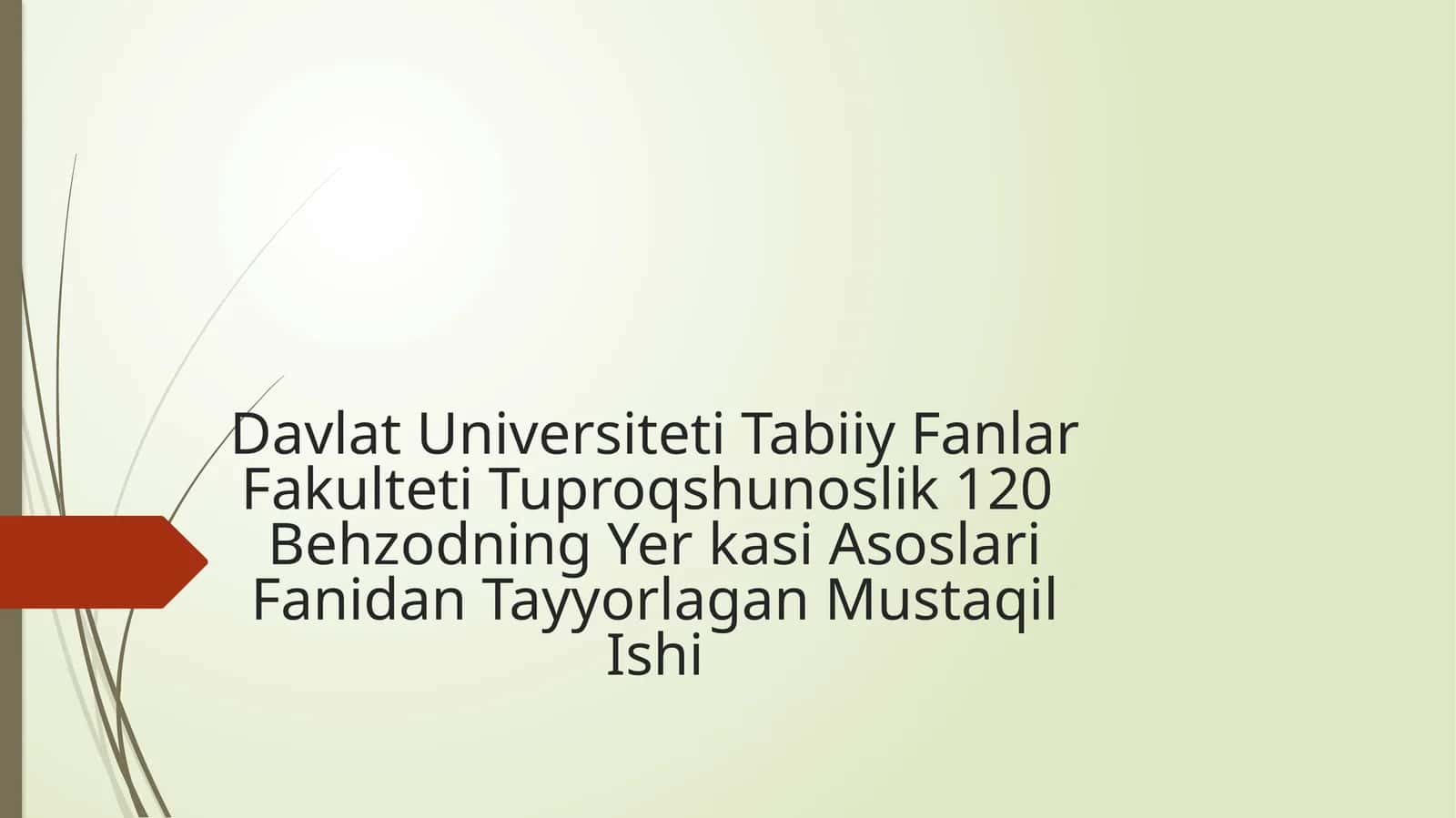 Yer kasi Asoslari Fanidan Tayyorlagan Mustaqil Ishi
