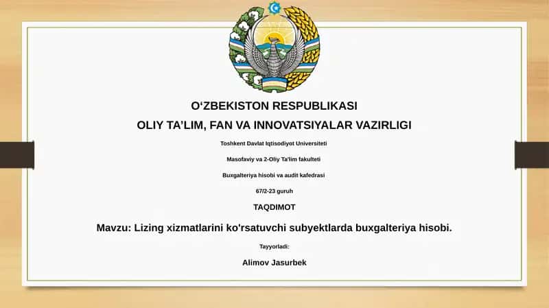 Lizing xizmatlarini ko'rsatuvchi subyektlarda buxgalteriya hisobi