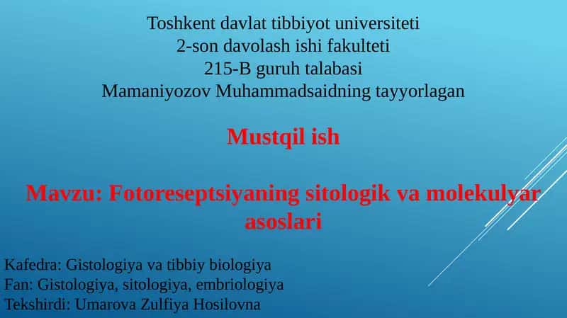 fotoresepsiyaning tuzilish ko'rish analizatori