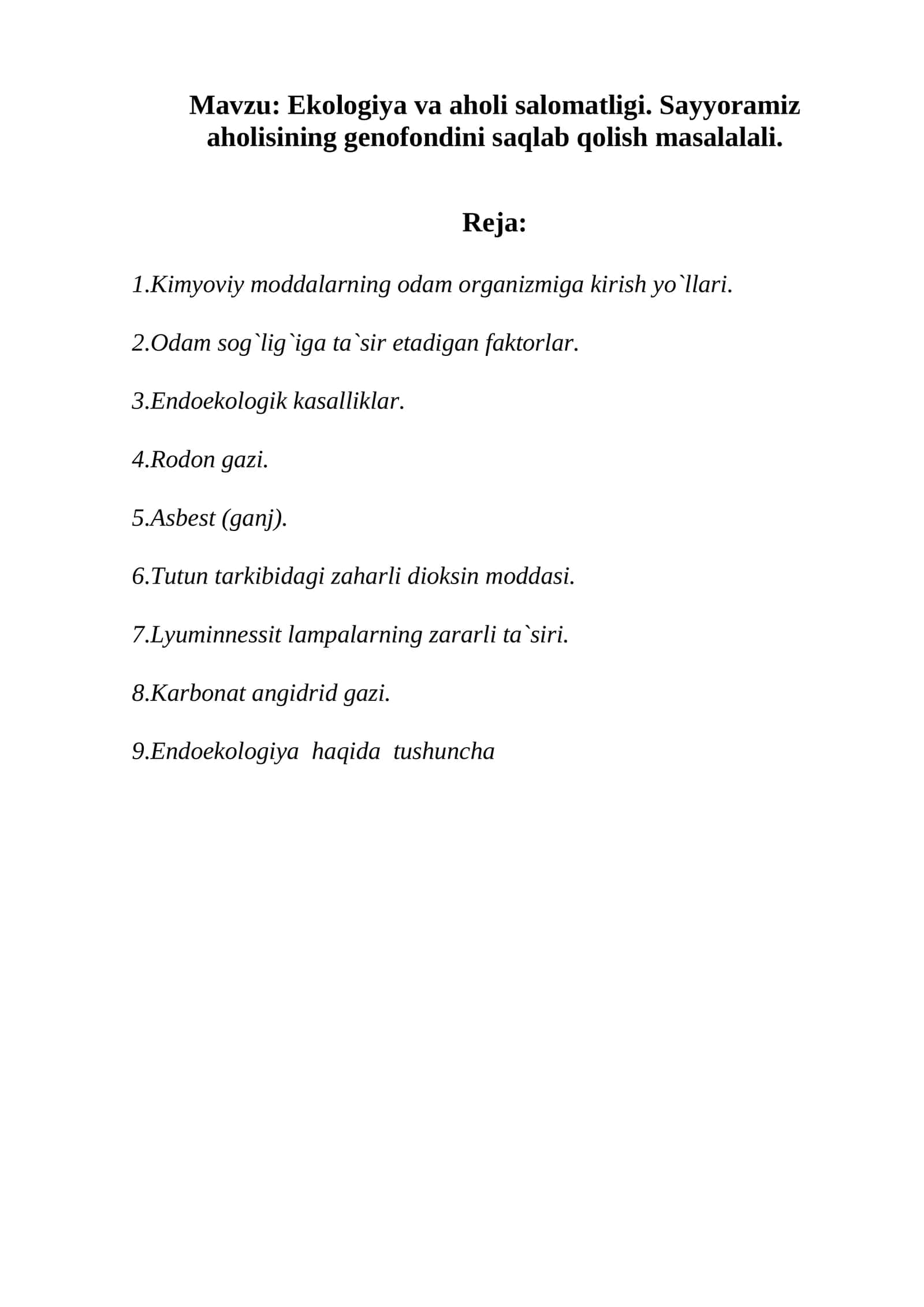 Ekologiya va aholi salomatligi