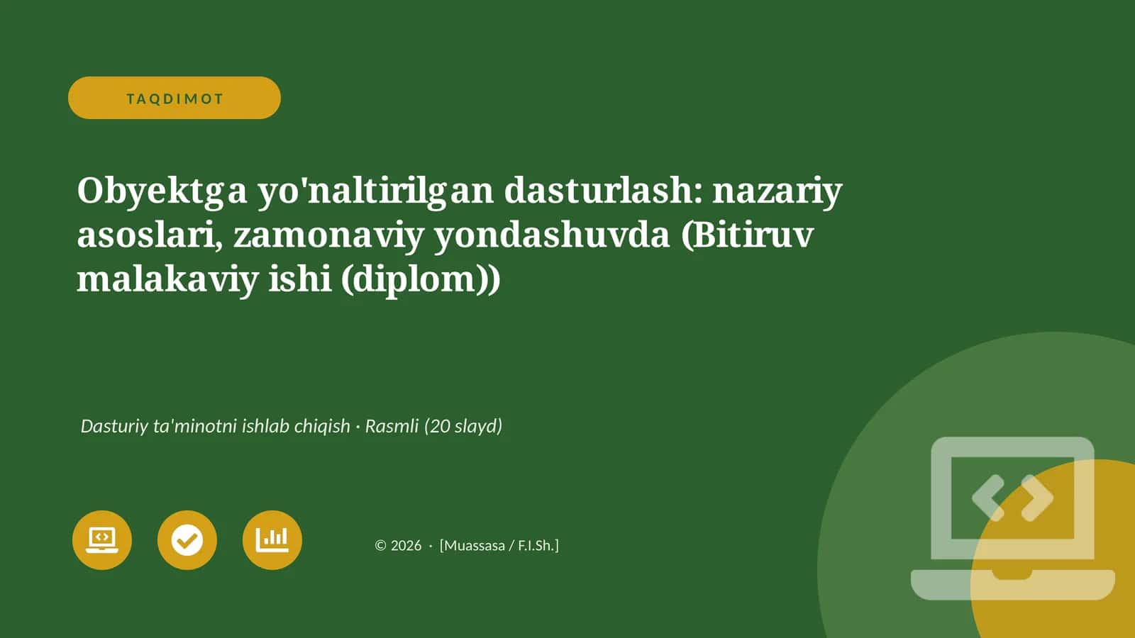 Obyektga yo'naltirilgan dasturlash: nazariy asoslari, zamonaviy yondashuvda (Bitiruv malakaviy ishi (diplom))