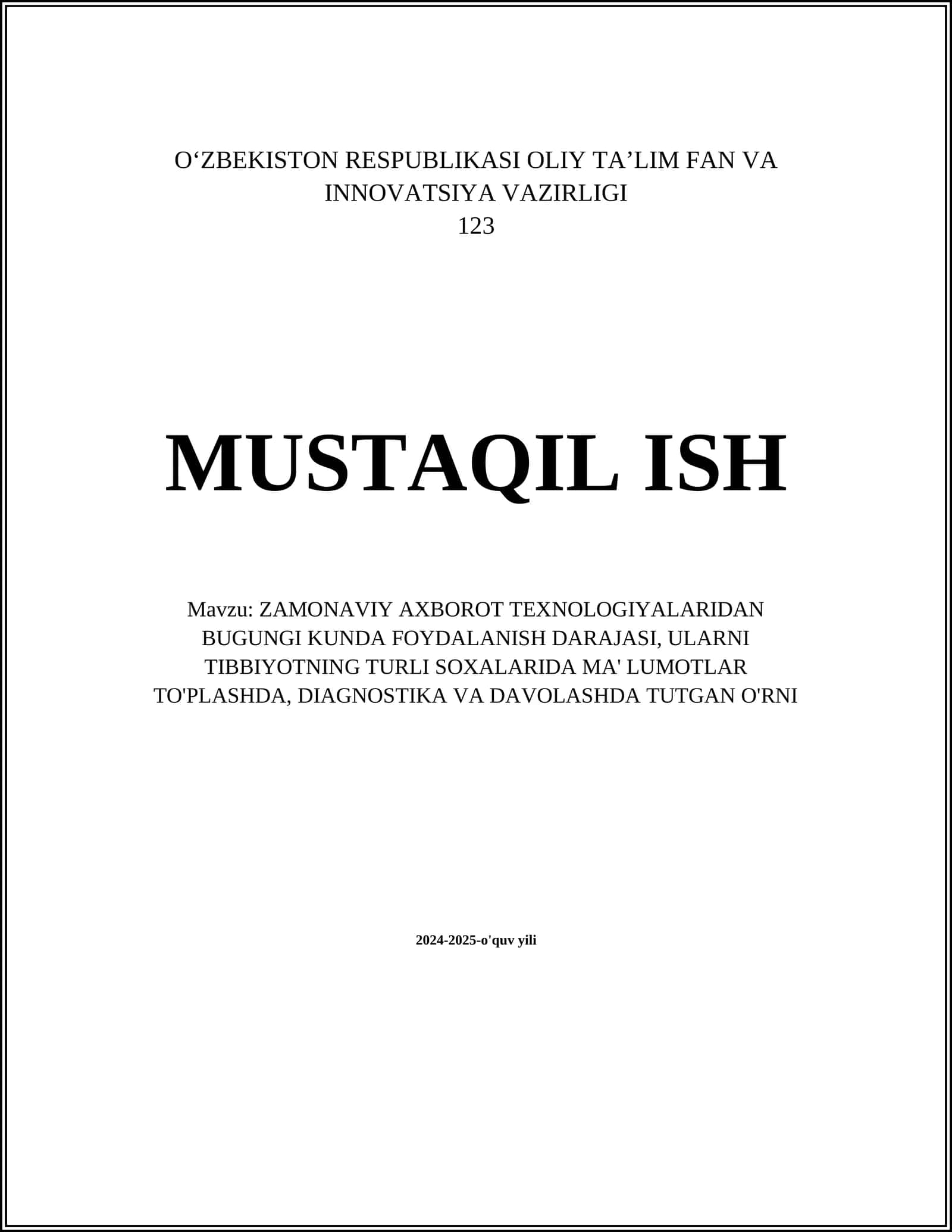 ZAMONAVIY AXBOROT TEXNOLOGIYALARIDAN BUGUNGI KUNDA FOYDALANISH DARAJASI, ULARNI TIBBIYOTNING TURLI SOXALARIDA MA' LUMOTLAR TO'PLASHDA, DIAGNOSTIKA VA DAVOLASHDA TUTGAN O'RNI