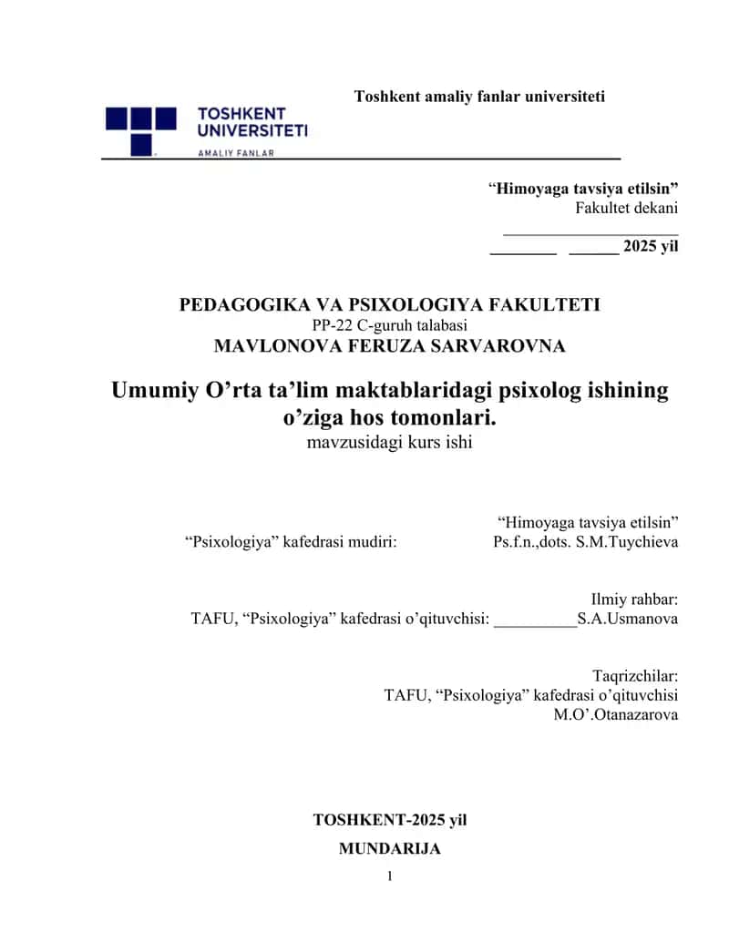 "Psixologiya" kurs ishi