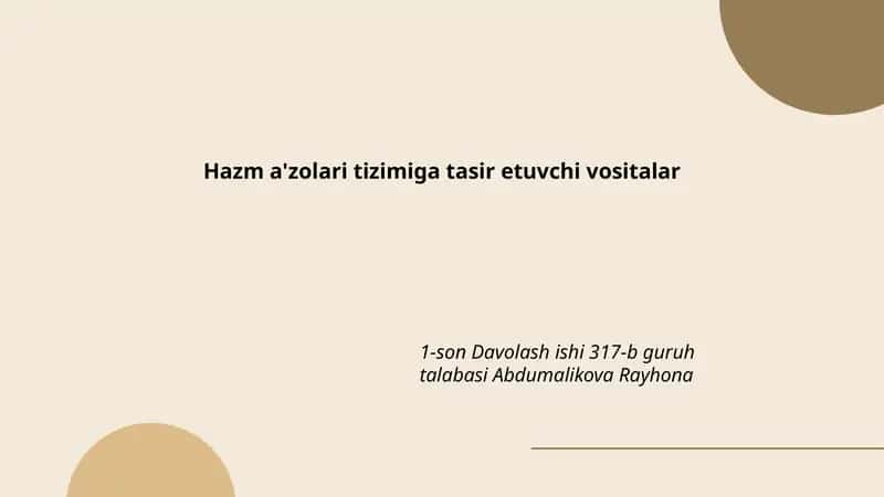 Hazm a'zolari tizimiga tasir etuvchi vositalar