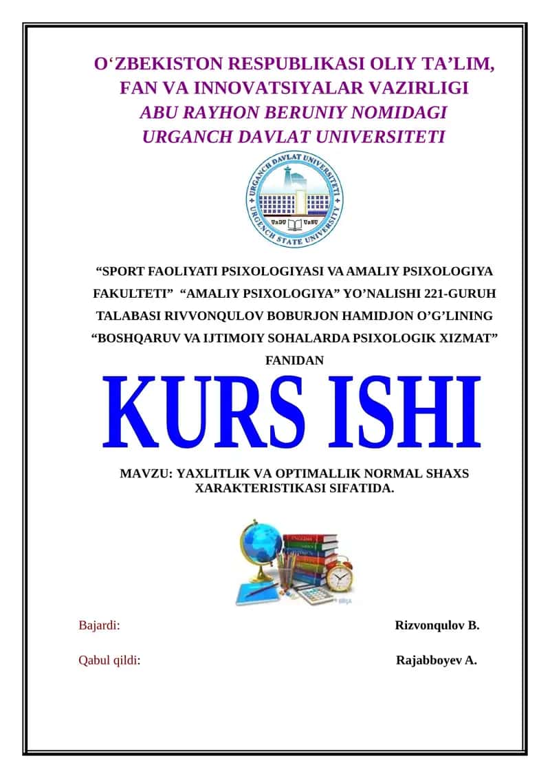 YAXLITLIK VA OPTIMALLIK NORMAL SHAXS XARAKTERISTIKASI SIFATIDA