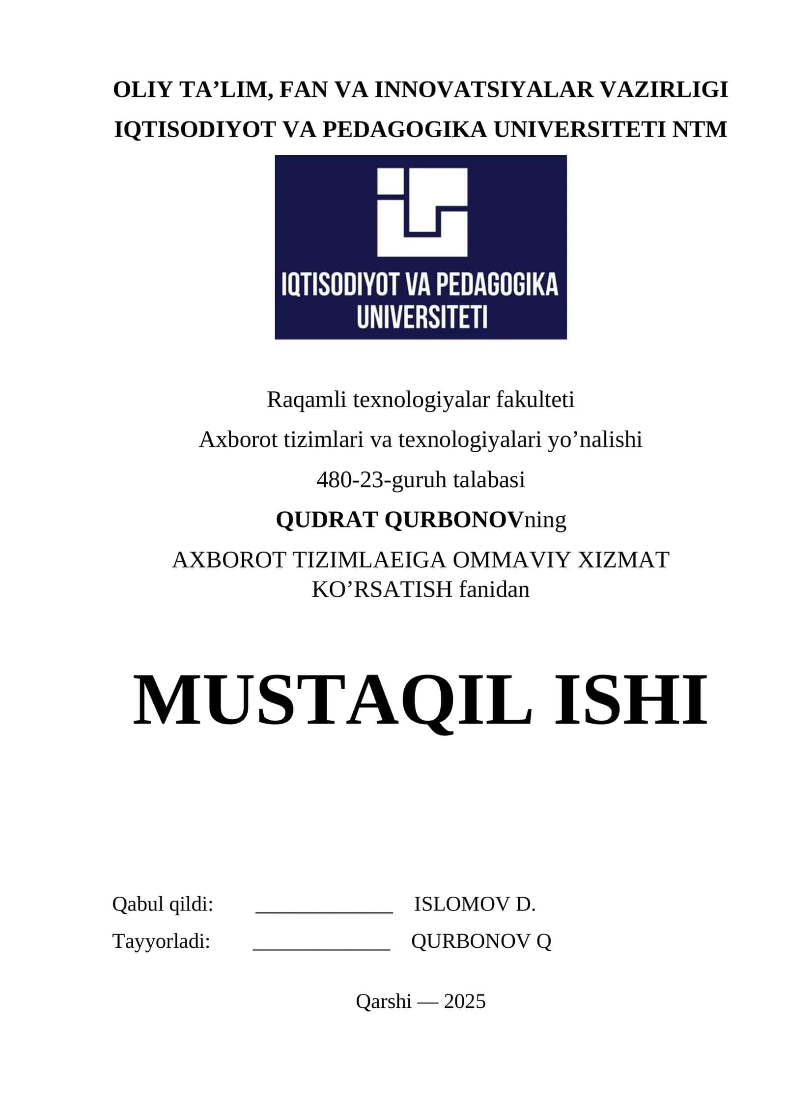 Xizmat ko‘rsatish tizimlarini dasturiy vositalar yordamida modellashtirish va simulyatsiya qilish