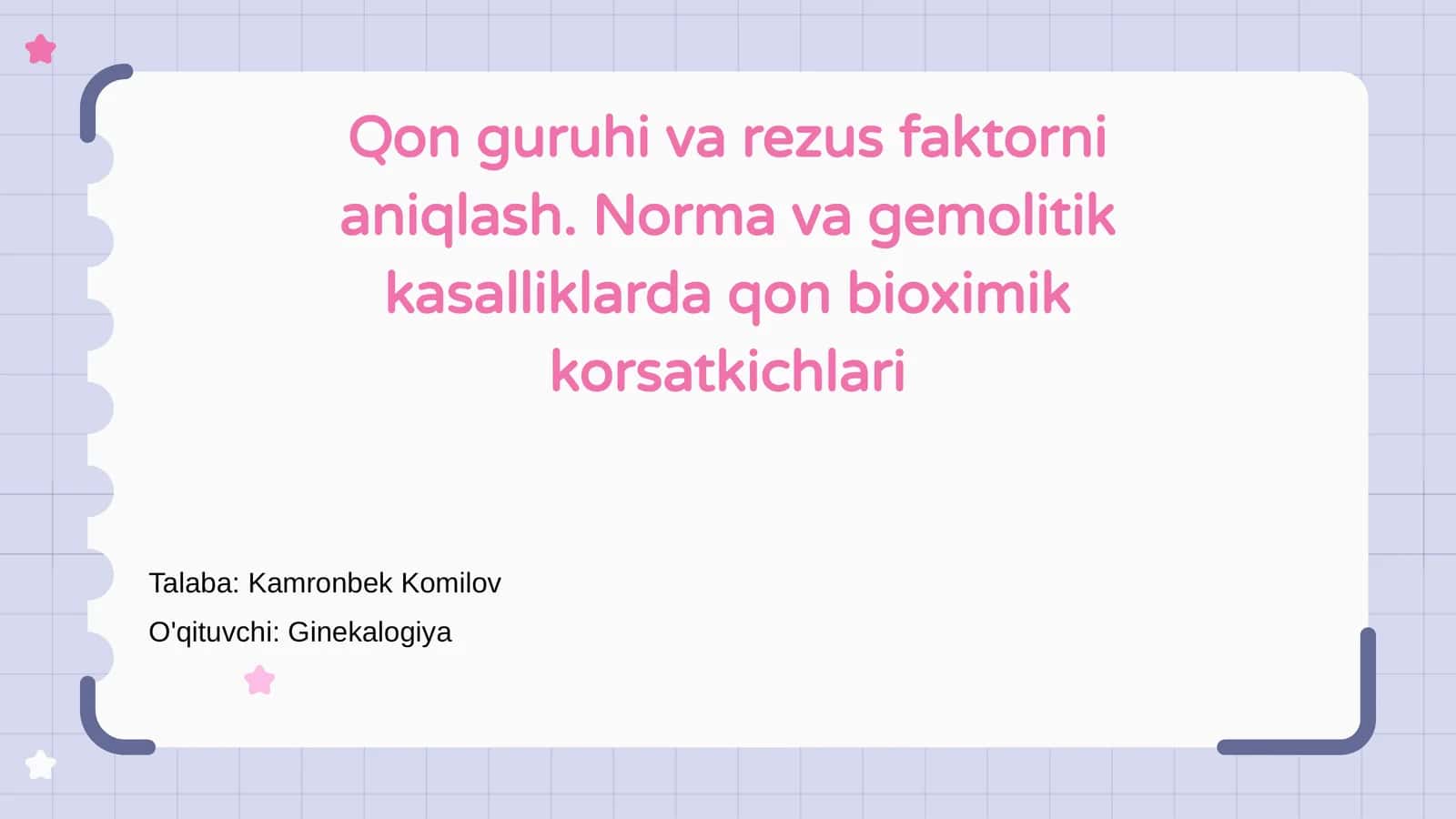 Qon guruhi va rezus faktorni aniqlash. Norma va gemolitik kasalliklarda qon bioximik korsatkichlari