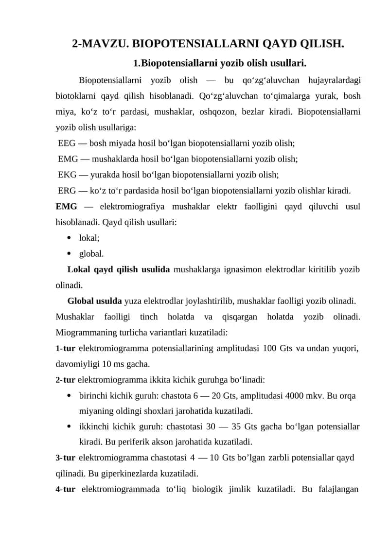 Biopotensiallarni qayd qilish