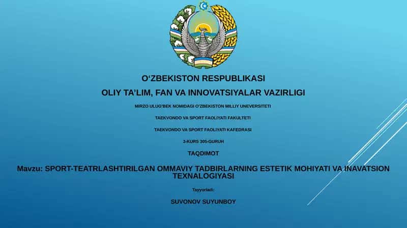 SPORT-TEATRLASHTIRILGAN OMMAVIY TADBIRLARNING ESTETIK MOHIYATI VA INAVATSION TEXNALOGIYASI
