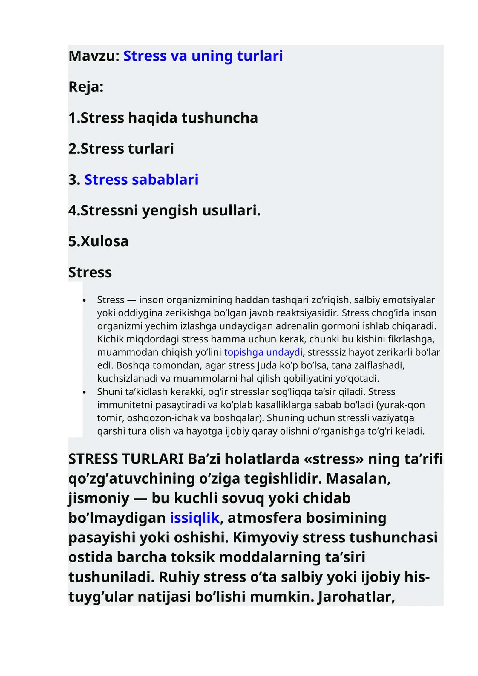 Stress va uning turlari