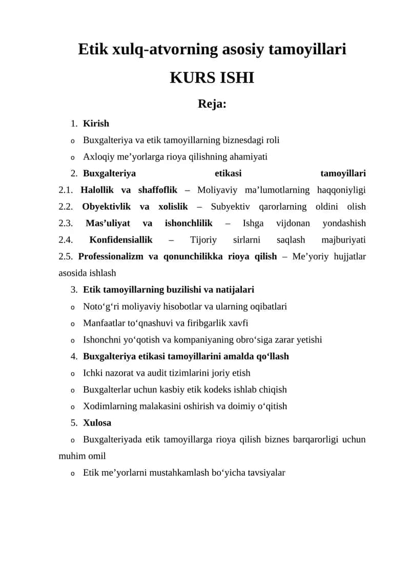 Etik xulq-atvorning asosiy tamoyillari