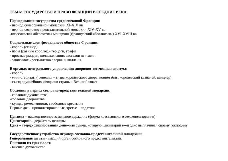 ГОСУДАРСТВО И ПРАВО ФРАНЦИИ В СРЕДНИЕ ВЕКА