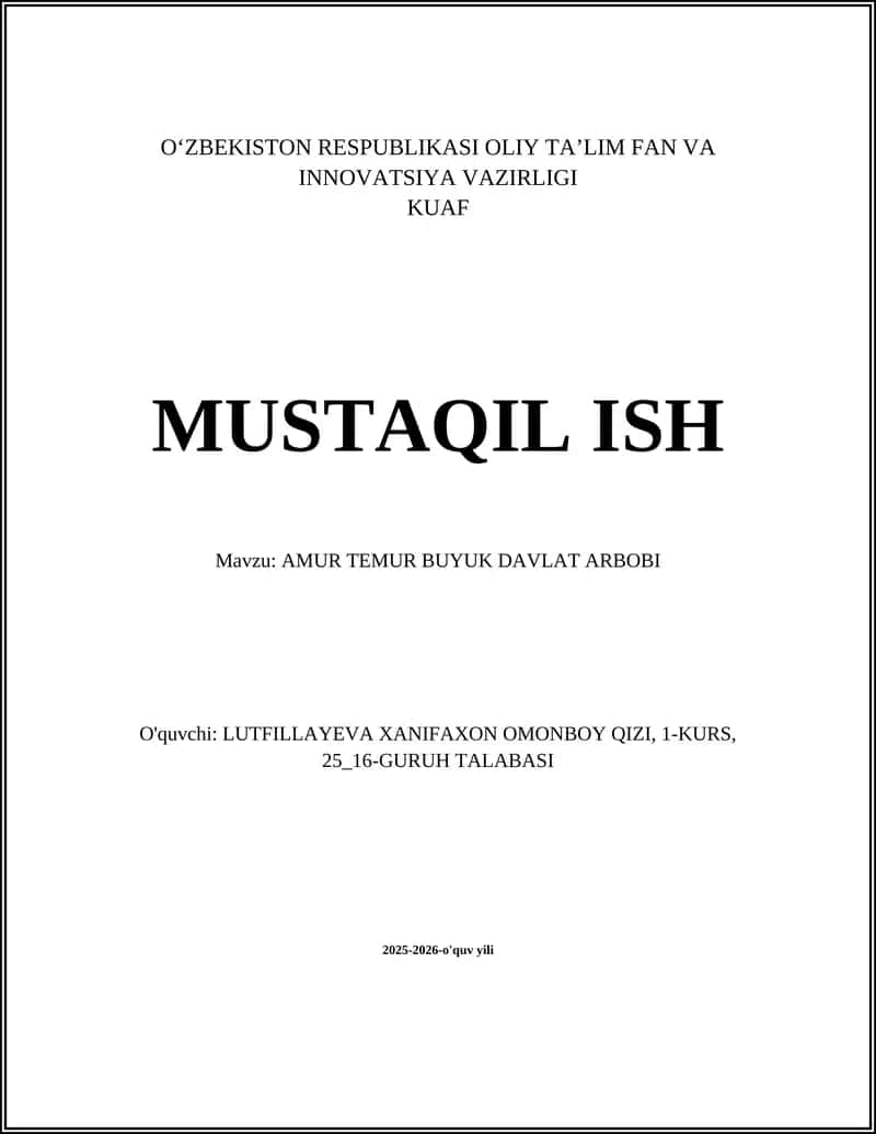 AMUR TEMUR BUYUK DAVLAT ARBOBI