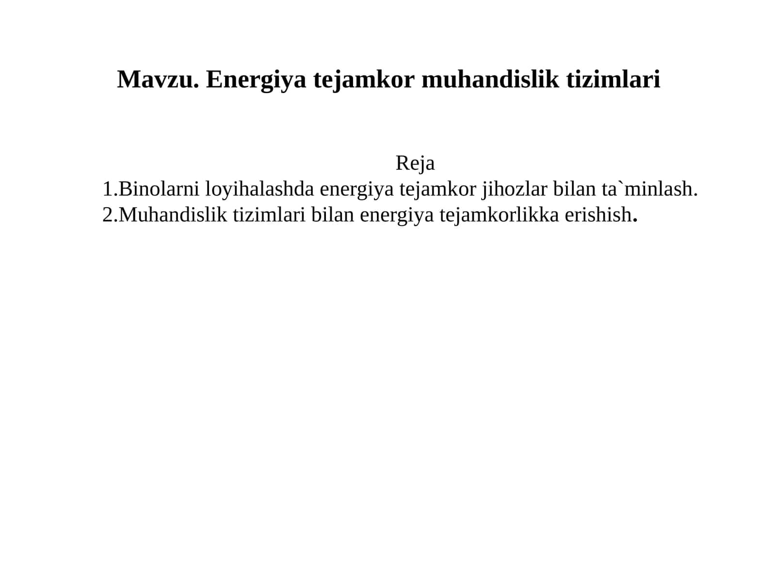 Energiya tejamkor muhandislik tizimlari