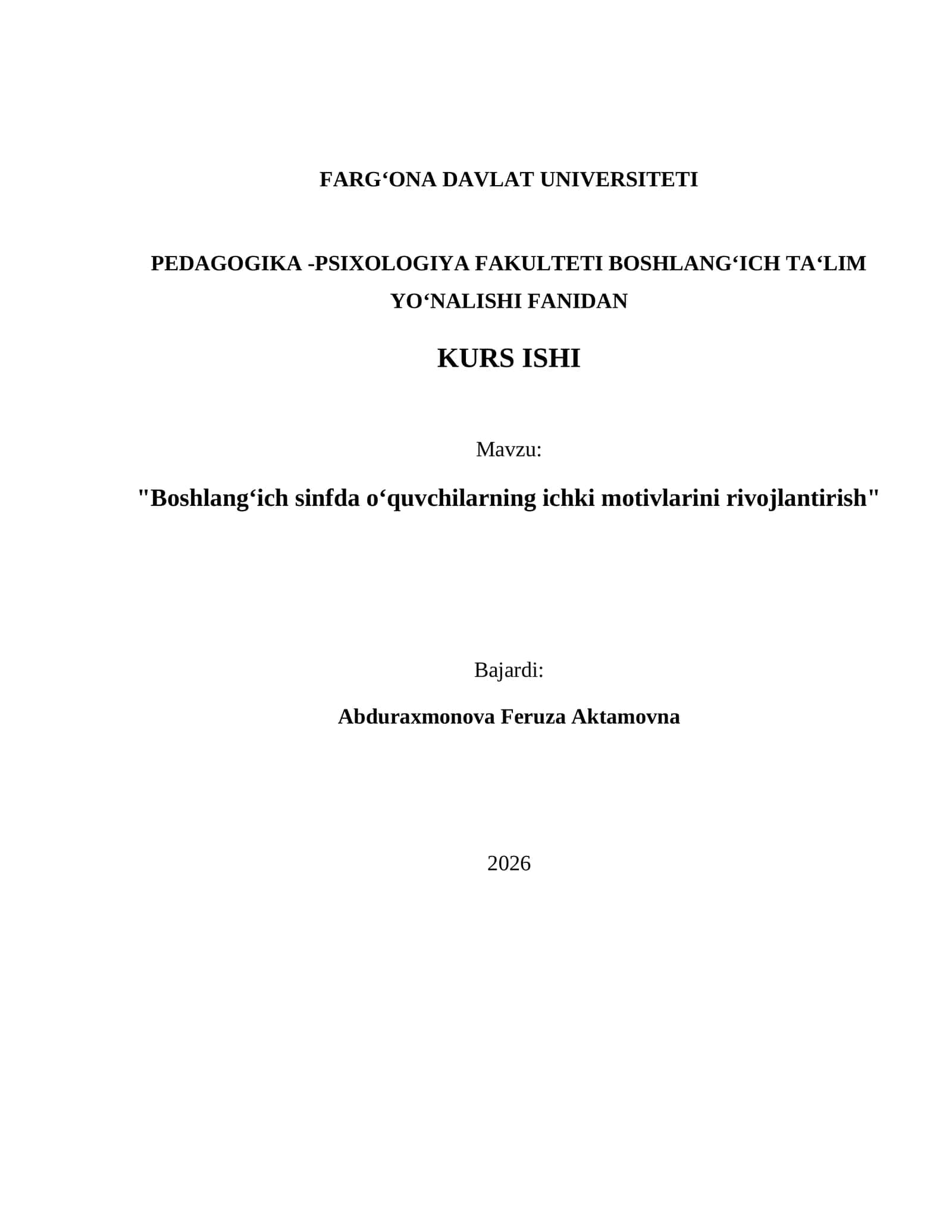 Boshlang‘ich sinfda o‘quvchilarning ichki motivlarini rivojlantirish