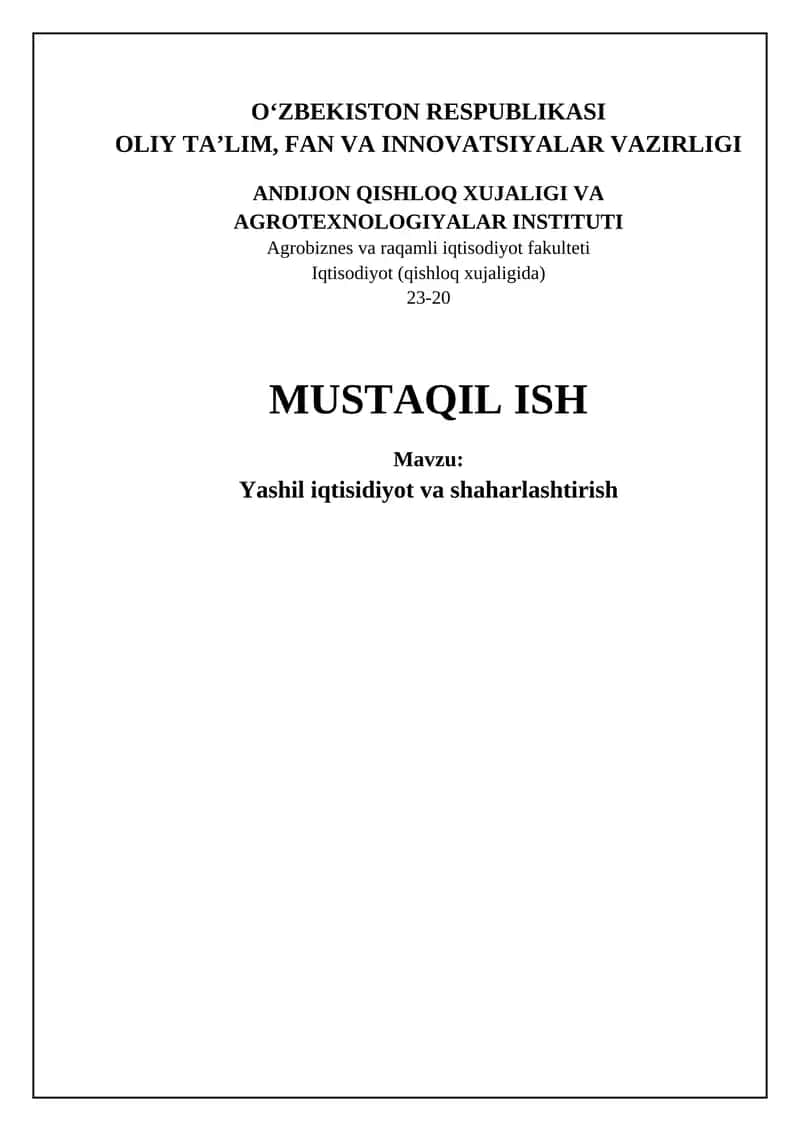 Yashil iqtisodiyot va urbanizatsiya