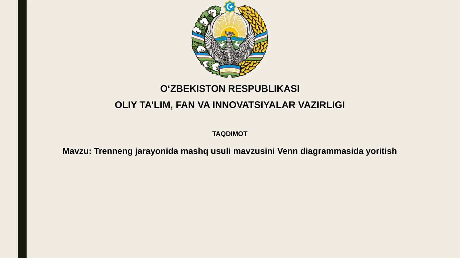 Trening jarayonida mashq usulimavzusini Venn diogrammasida yoritish