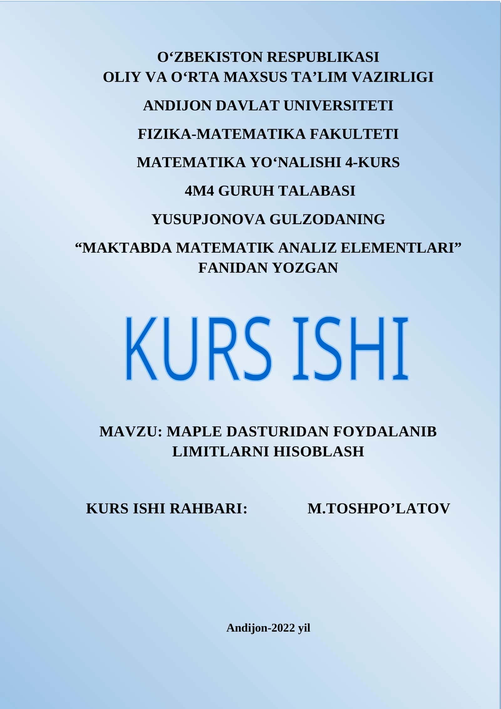 MAPLE DASTURIDAN FOYDALANIB LIMITLARNI HISOBLASH