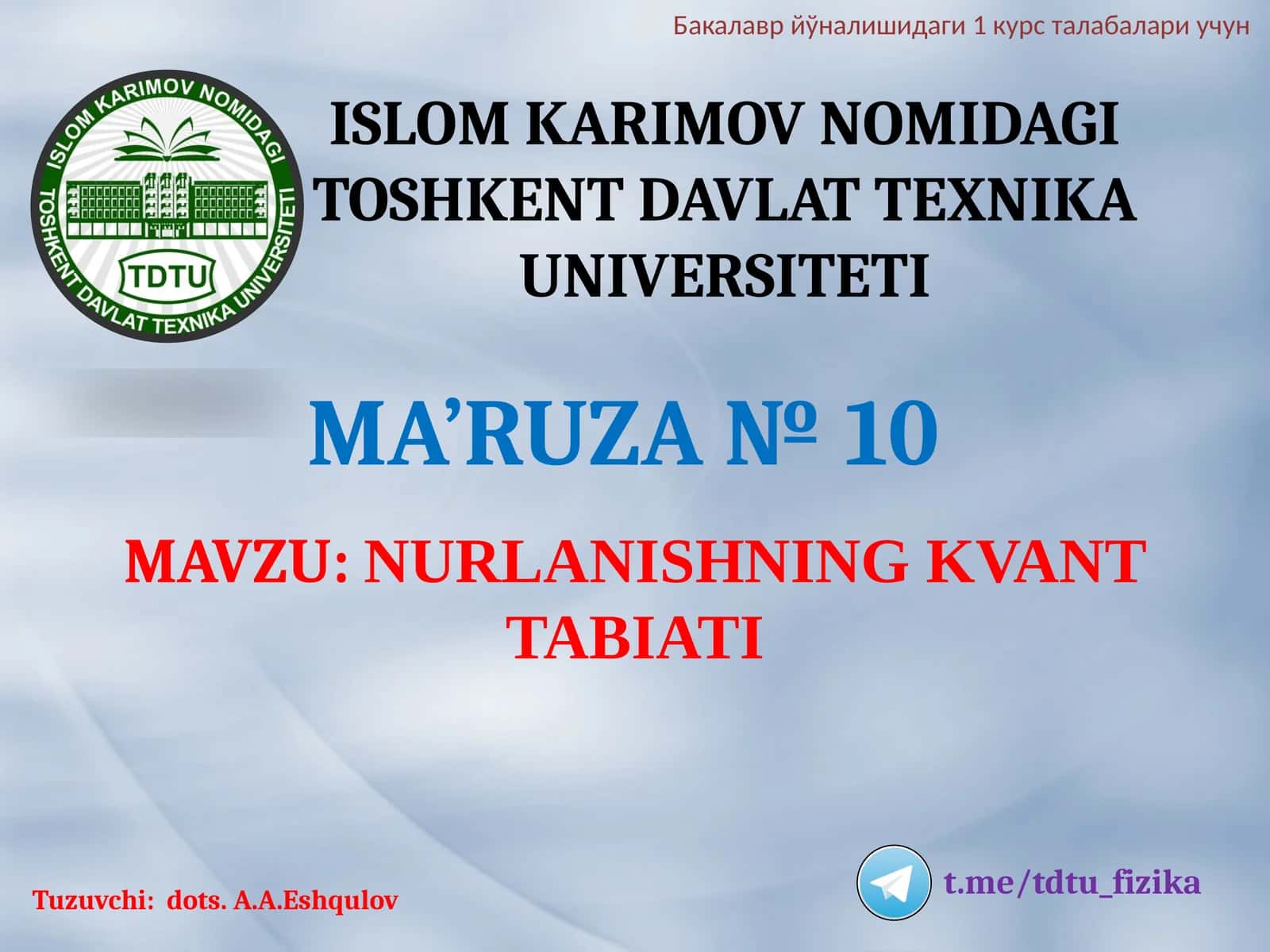 NURLANISHNING KVANT TABIATI