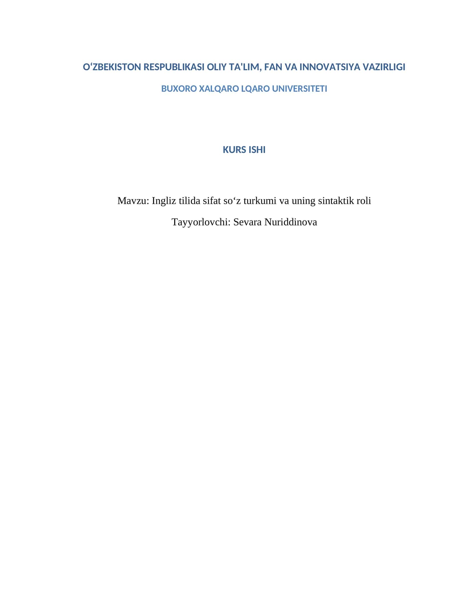 Ingliz tilida sifat soʻz turkumi va uning sintaktik roli