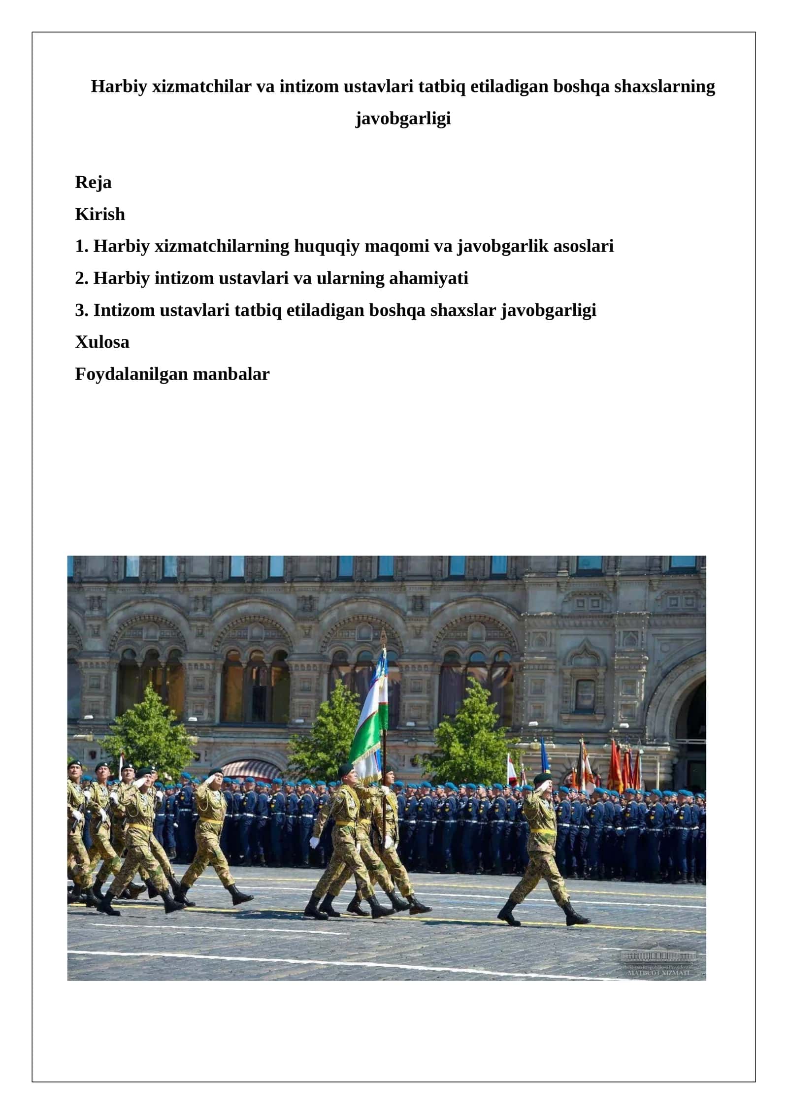 Harbiy xizmatchilar va intizom ustavlari tatbiq etiladigan boshqa shaxslarning javobgarligi