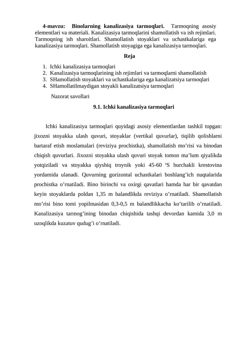 Binolarning kanalizasiya tarmoqlari