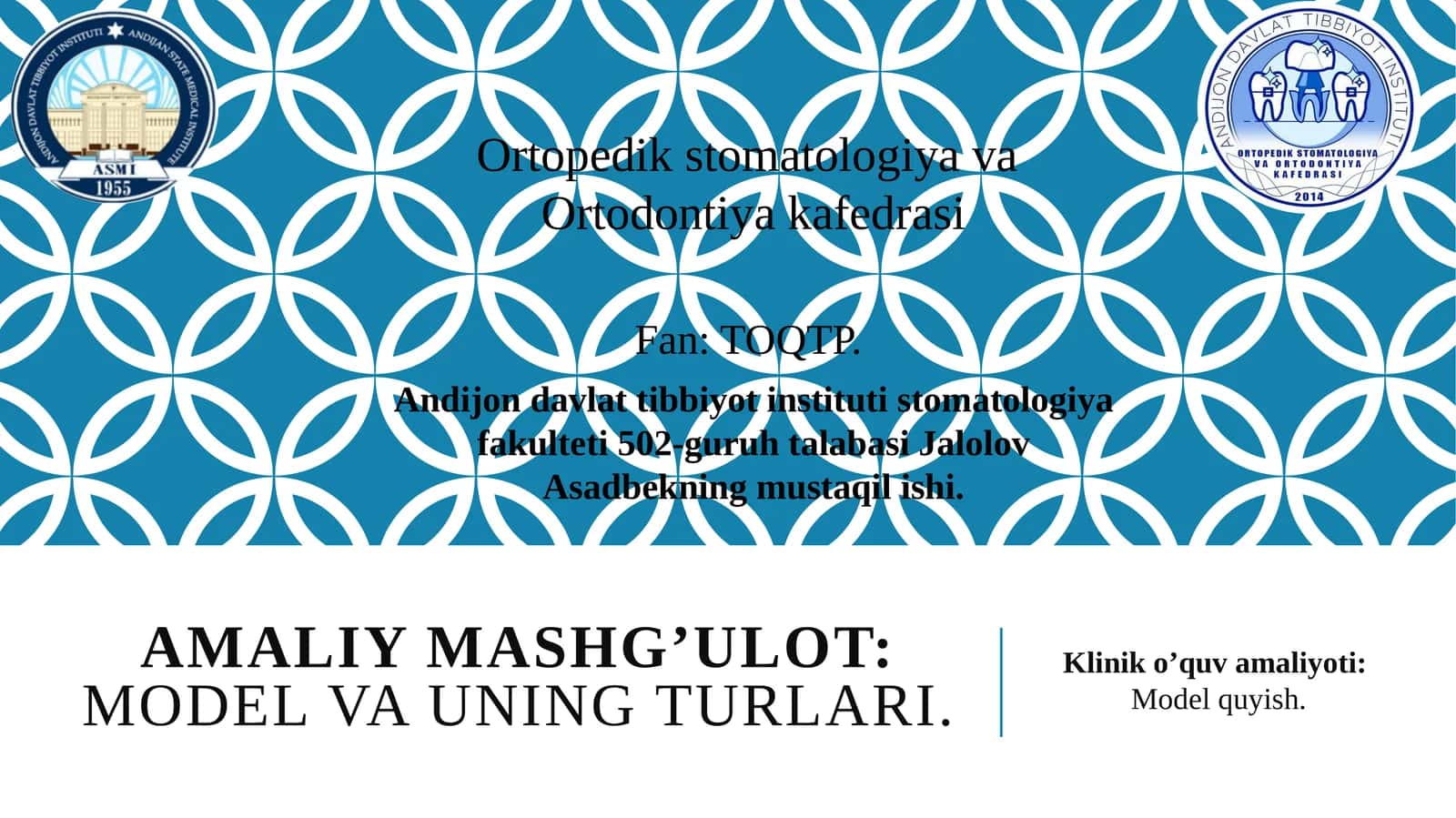 Amaliy mashg’ulot: Model va uning turlari.