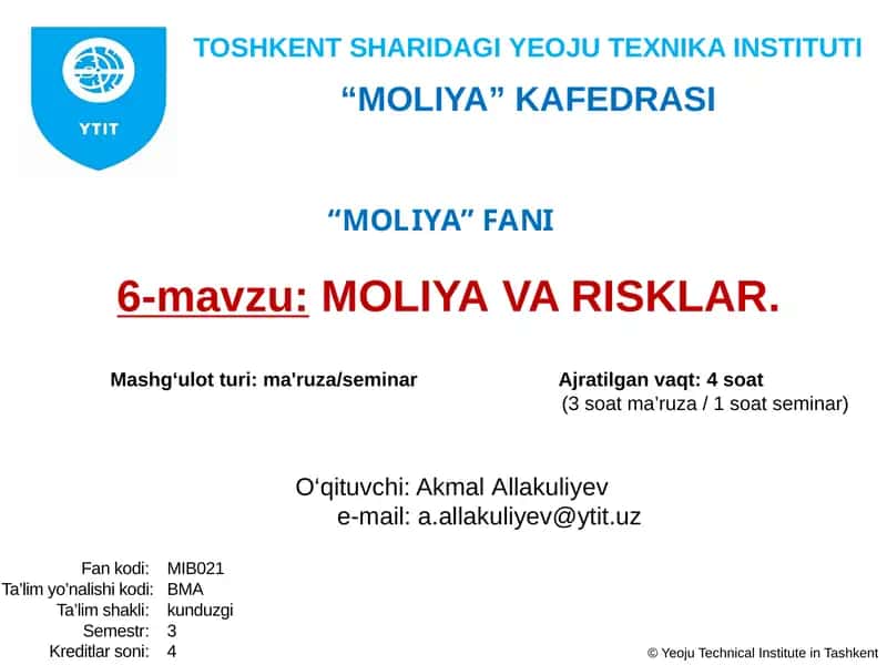 Moliya va risklar