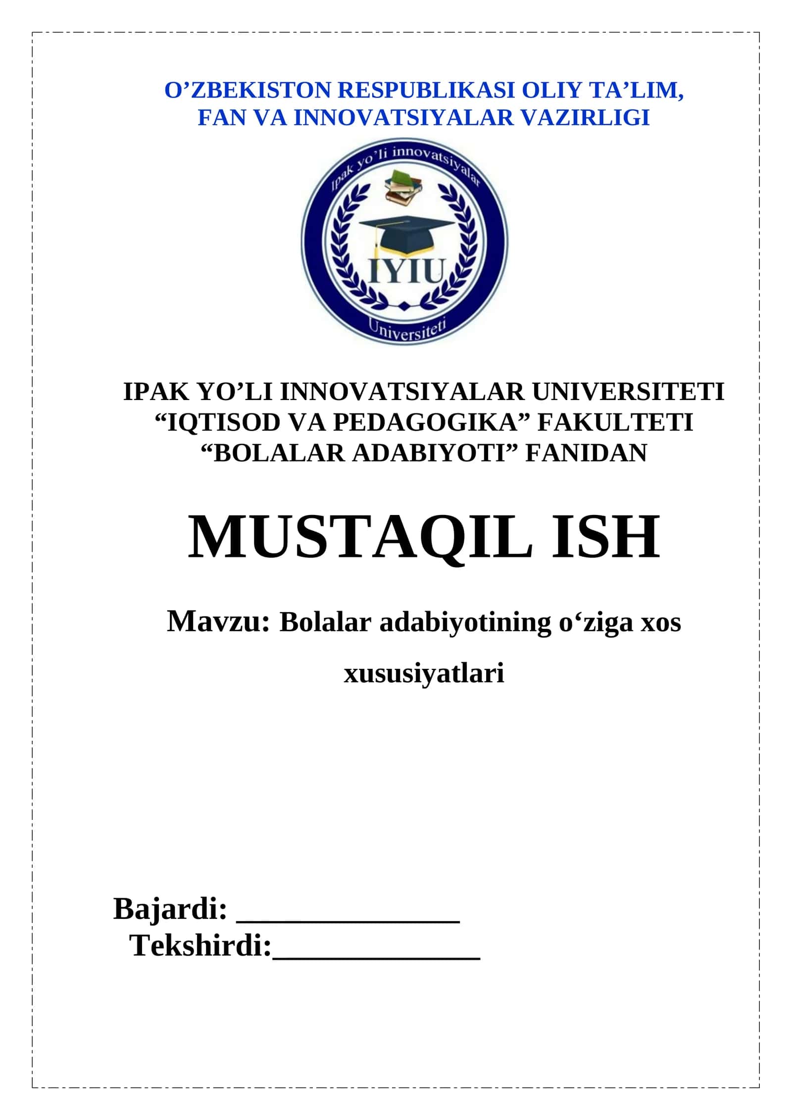 Bolalar adabiyotining oʻziga xos xususiyatlari