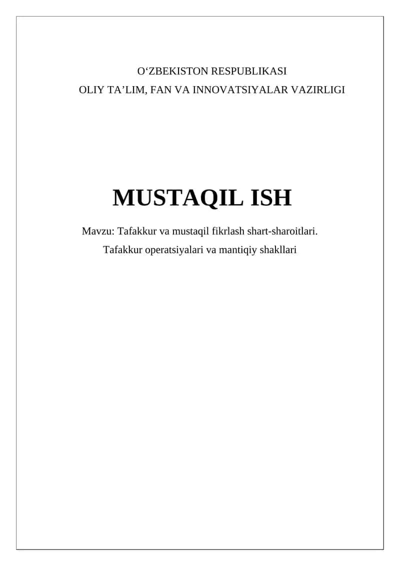Tafakkur va mustaqil fikrlash shart-sharoitlari