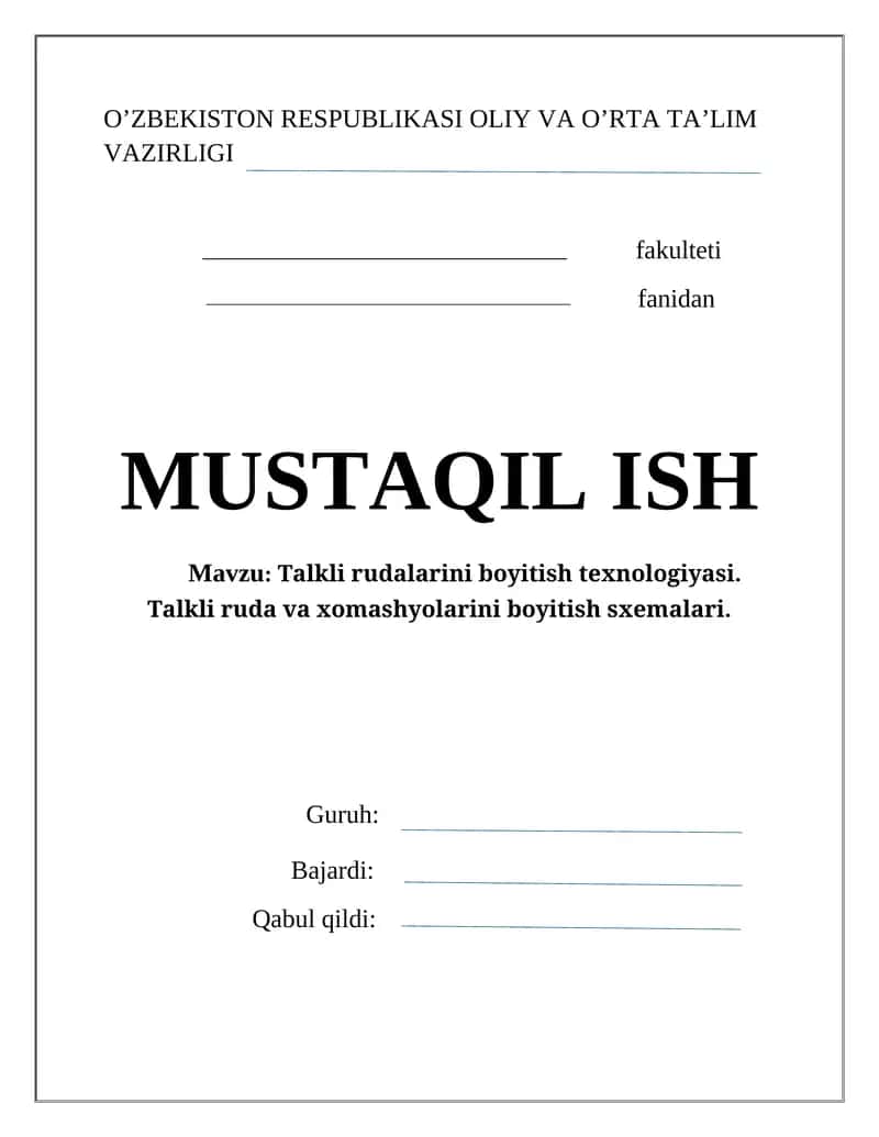 Talkli rudalarini boyitish texnologiyasi,boyitish sxemalari,fotometrik saralash va flotatsiyda boyitish