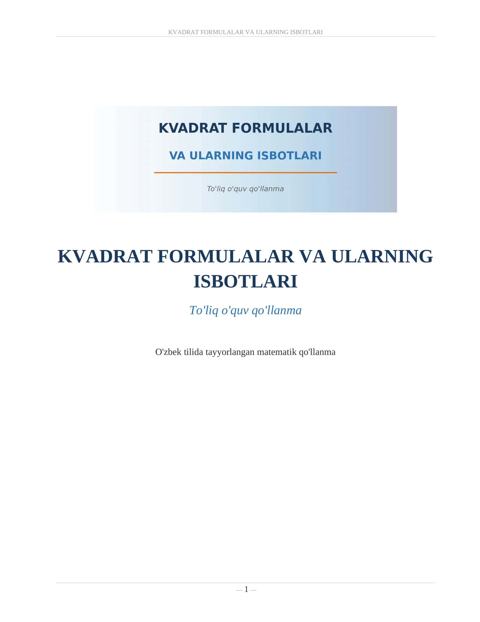 KVADRAT FORMULALAR VA ULARNING ISBOTLARI