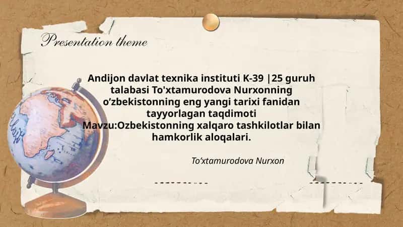 Oʼzbekistonning eng yangi tarixi fanidan tayyorlagan taqdimoti