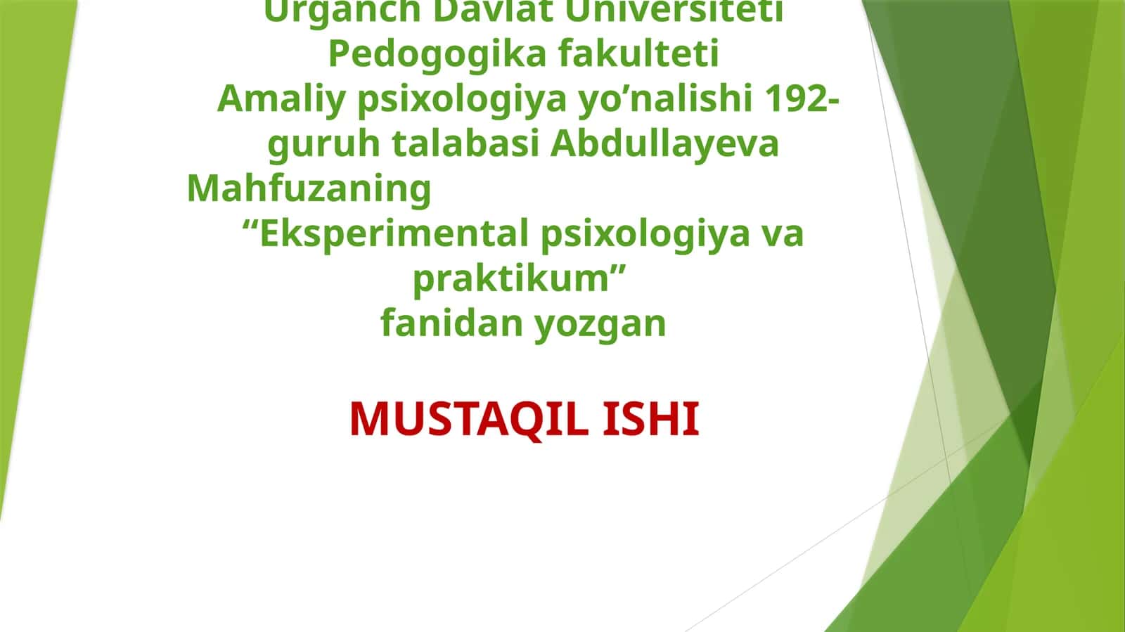 Eksperimental psixologiya va praktikum
