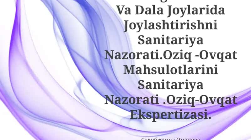 Favqulotda Vaziyatlar Va QoʼShinlar Paytida Evakuatsiya Qilingan Aholining Statsionar Va Dala Joylarida Joylashtirishni Sanitariya Nazorati.Oziq -Ovqat Mahsulotlarini Sanitariya Nazorati.Oziq
