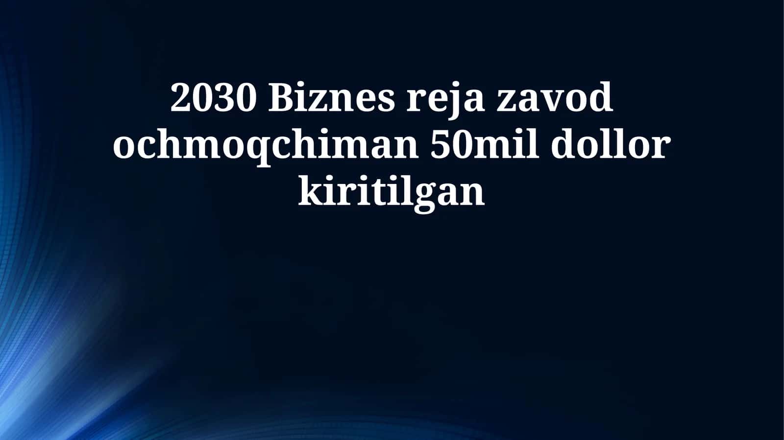 Biznes-reja: 2030-yilga mo'ljallangan fabrika (50 million dollarlik investitsiya)