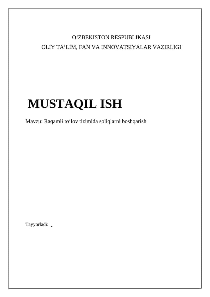 Raqamli toʻlov tizimida soliqlarni boshqarish