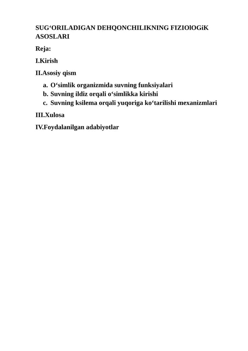 Sug‘oriladigan dehqonchilikning fiziologik asoslari