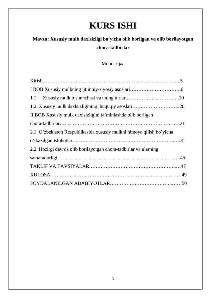 Xususiy Mulk Daxlsizligi va Chora-tadbirlar