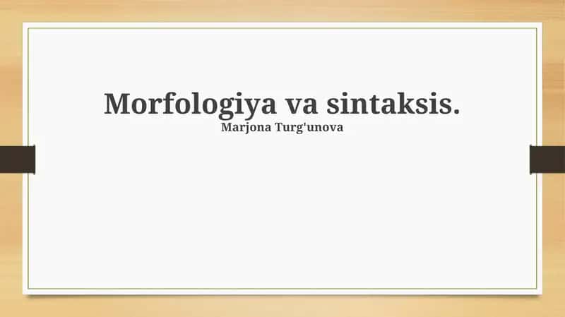 Morfologiya va Sintaksis